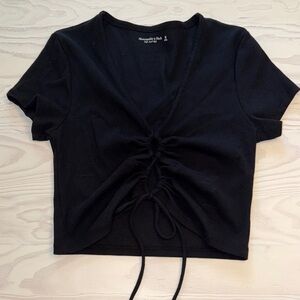 Abercrombie & Fitch Black Drawstring V-Neck Cropped Tee